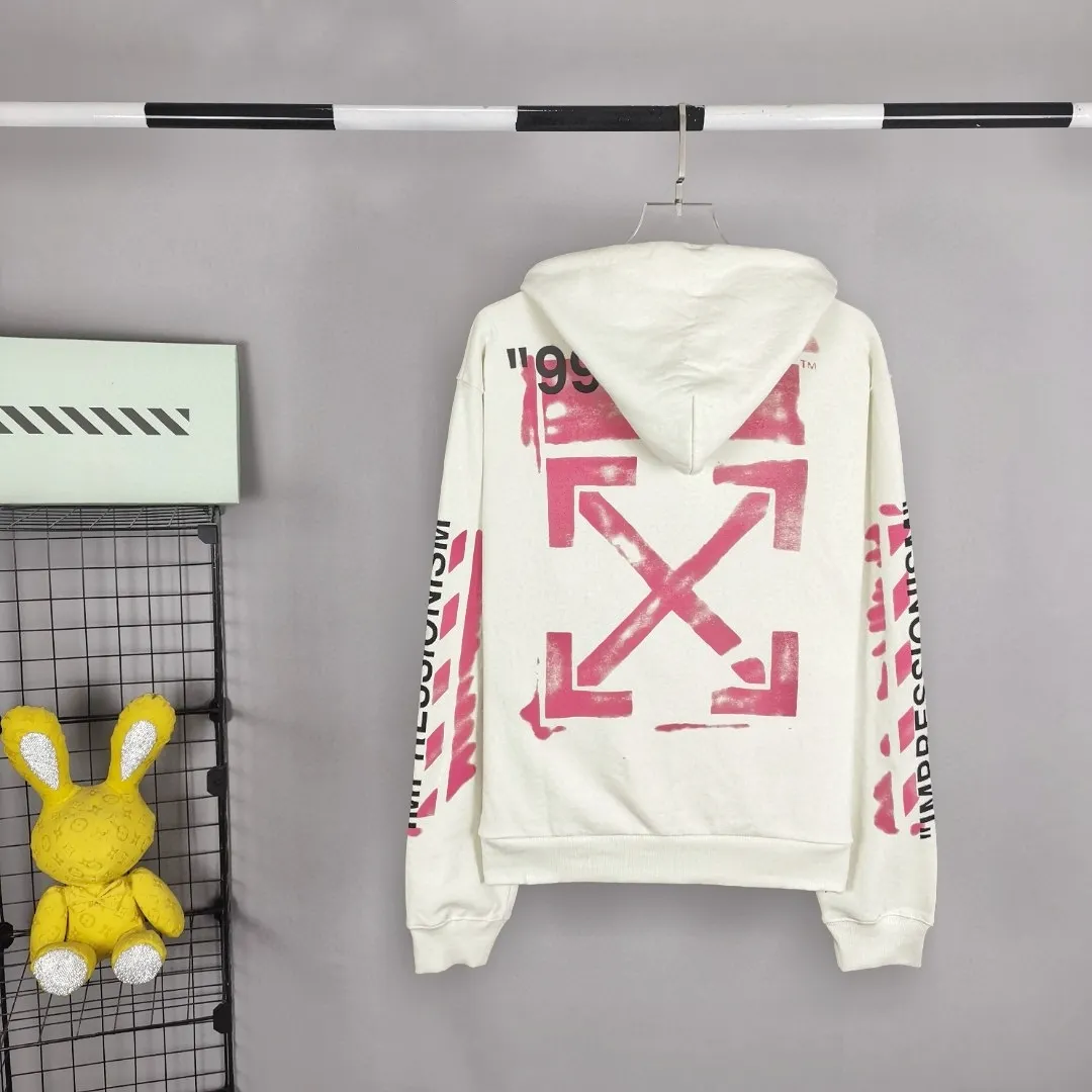 The top tested version OFF-WHITE (OW) 99 pink oil graffiti for men and women couples pure cotton loose pullover hooded sweatshirt jacket zipper professional handmade dot printing, delicate and full, strong color layering, the printing is breathable and non-sticky! The gradient of the layers is clear, the texture and texture are visible, the fabric and printing are completely combined, and the frosted feel is delicate. The fabric is made of 460g fish scale terry cotton fabric, which has a full drape. Customized zipper pull with OFFWHITE metal engraving on it and a concave feel. This is a must-see for identification. The hat rope pendant clock has metal engravings. This is a detail that is easily overlooked.  Like Monet's oil paintings, it has always occupied the top sales list on major domestic and foreign platforms, and offline stores can also be said to be often out of stock.  Couple matching, personalized and trendy! Elegant and classic style, versatile for daily use. Couple style 👫 Suitable for both men and women. Size chart Recommended 180-220 pounds P: 420